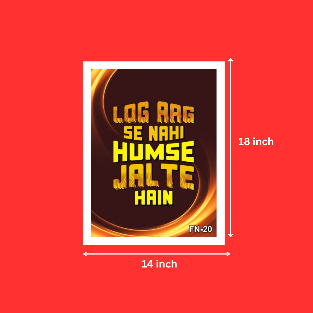 Funny Motivational Quotes Log Aag Se Nahi Humse Jalte Hai Wall Poster With Frame | Funny Quote Wall Frame for Living Room, Bed Room, Study Room (14X18 Inch)