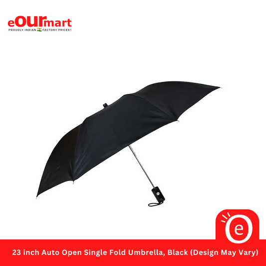 23 inch Auto Open Single Fold Umbrella, Black (Design May Vary)