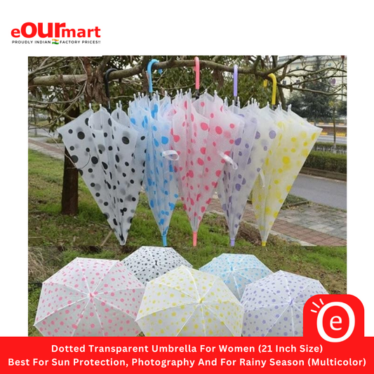 Dotted Transparent Umbrella For Women (21 Inch Size) | Polka Dots Umbrella 