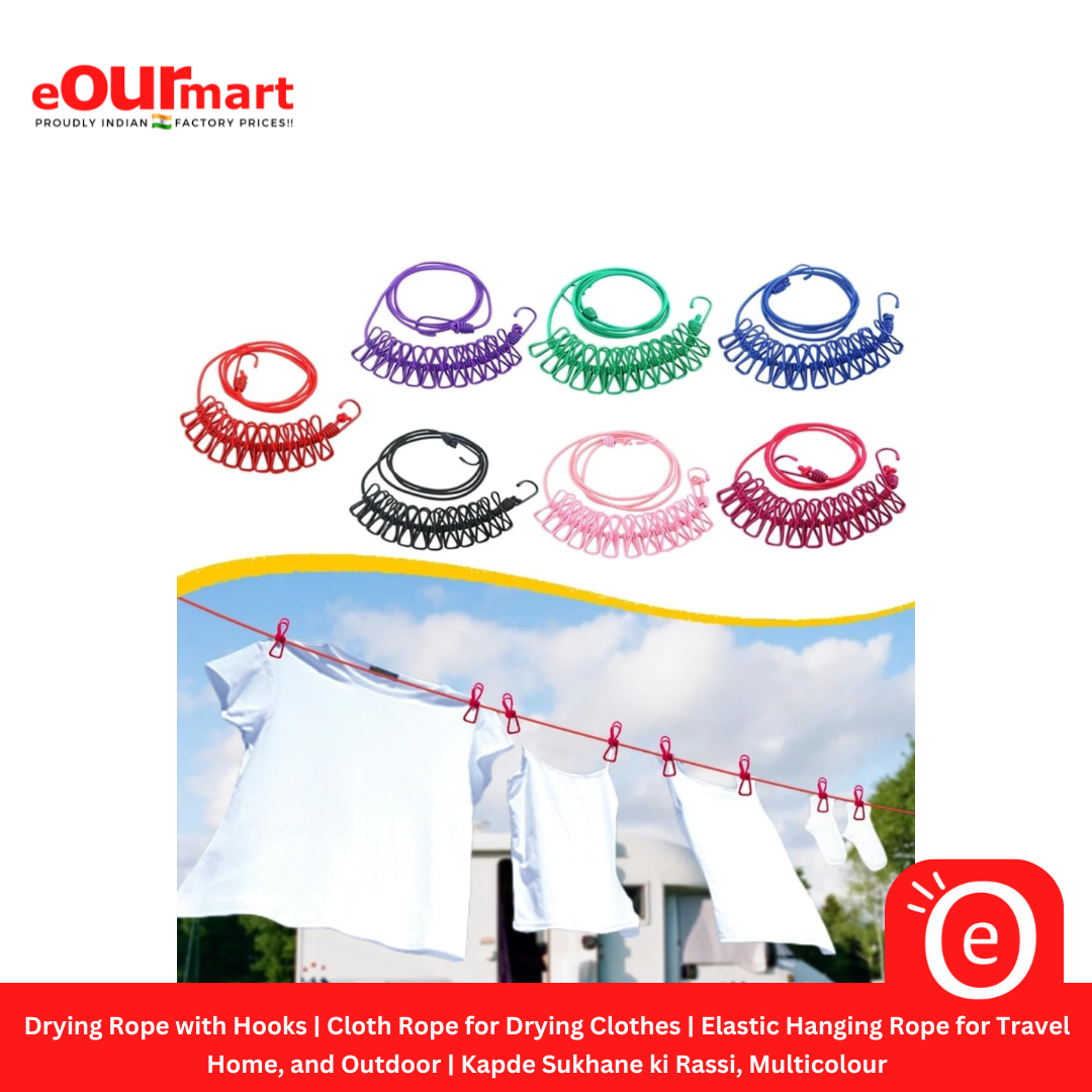 Drying Rope with Hooks | Cloth Rope for Drying Clothes | Elastic Hanging Rope 