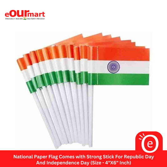 National Paper Flag Comes with Strong Stick For Republic Day And Independence Day (Size - 4"X6" Inch)