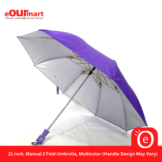 21 inch, Manual 2 Fold Umbrella, Multicolor 