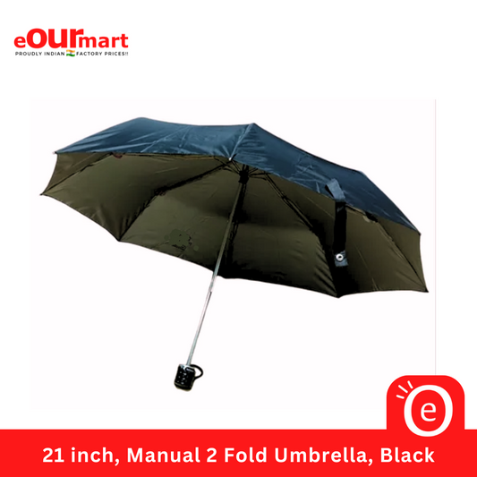 21 inch, Manual 2 Fold Umbrella, Black