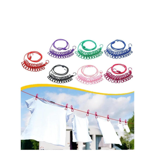 Drying Rope with Hooks | Cloth Rope for Drying Clothes | Kapde Sukhane ki Rassi, Multicolour