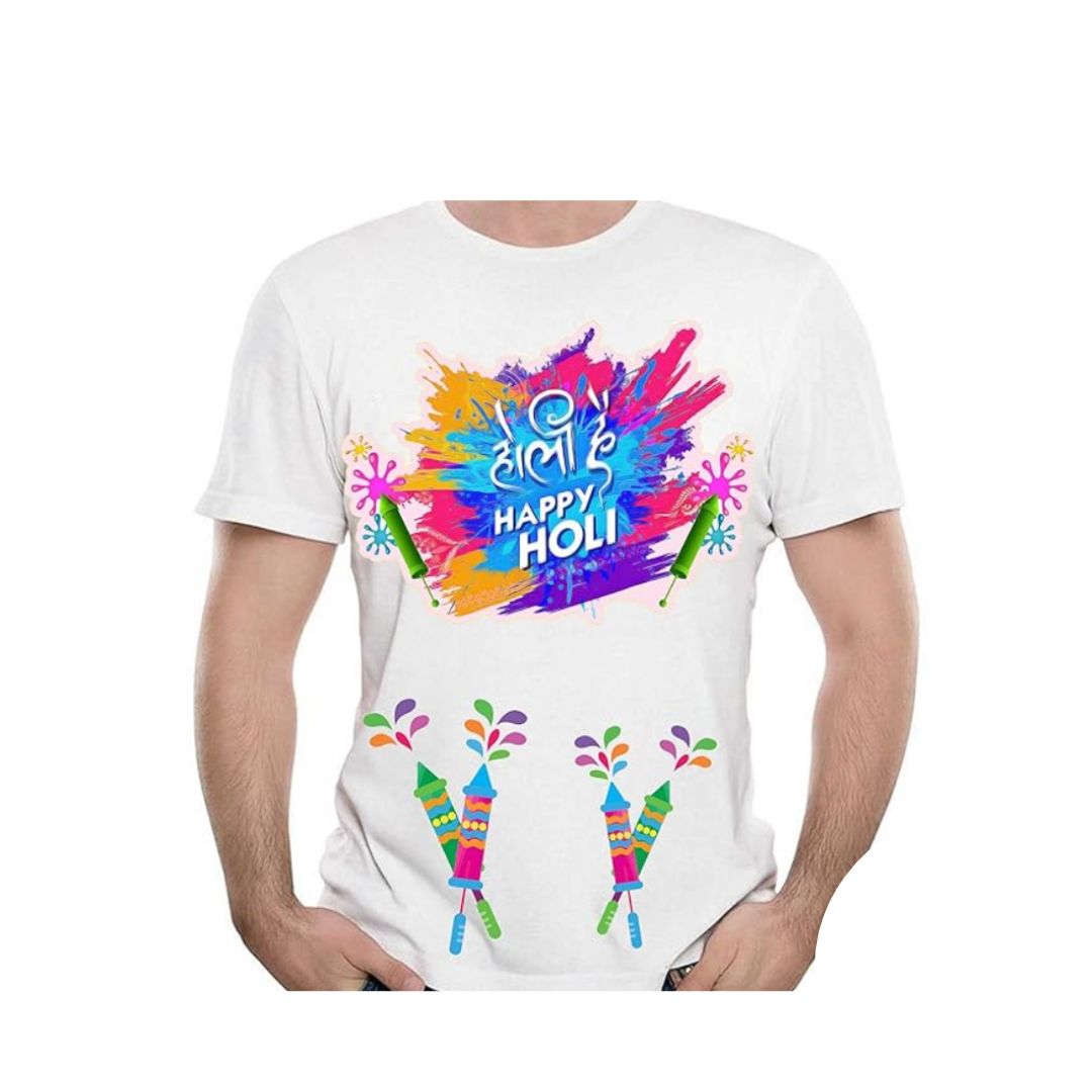 Colorful Holi Tshirt, Tshirt for Holi Festival Round Neck, Half Sleeve, Large Size | Unisex Holi Tshirt - Colour And Design May Vary