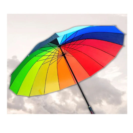 Beach Umbrella, Rainbow Color Stripes, Auto Open (24 Inch)