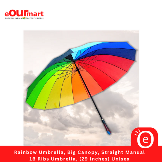 Rainbow Umbrella, Big Canopy, Straight Manual  16 Ribs Umbrella, (29 Inches) Unisex