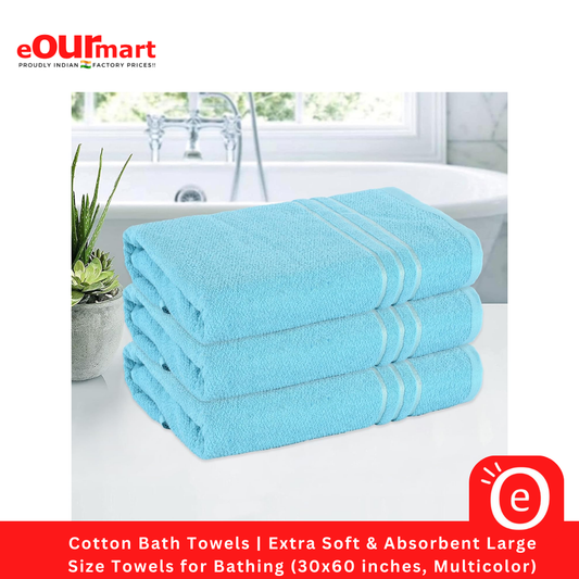 Cotton Bath Towels | Extra Soft & Absorbent Large Size Towels for Bathing (30x60 inches, Multicolor)