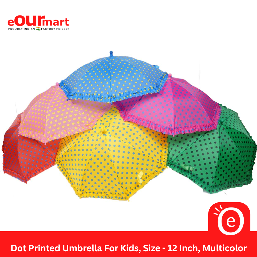 Dot Printed  Umbrella For Kids, Size - 12 Inch, Multicolor