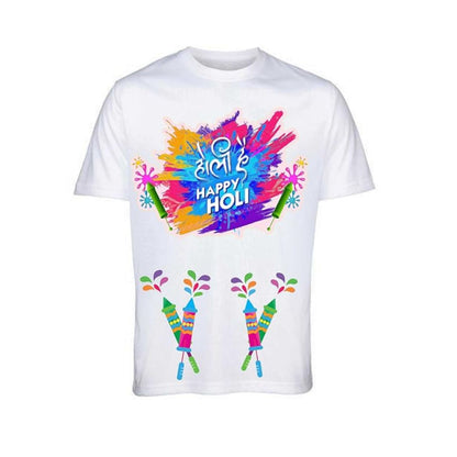 Colorful Holi Tshirt, Tshirt for Holi Festival Round Neck, Half Sleeve, Large Size | Unisex Holi Tshirt - Colour And Design May Vary