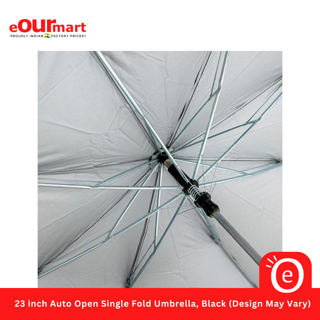 23 inch Auto Open Single Fold Umbrella, Black (Design May Vary)