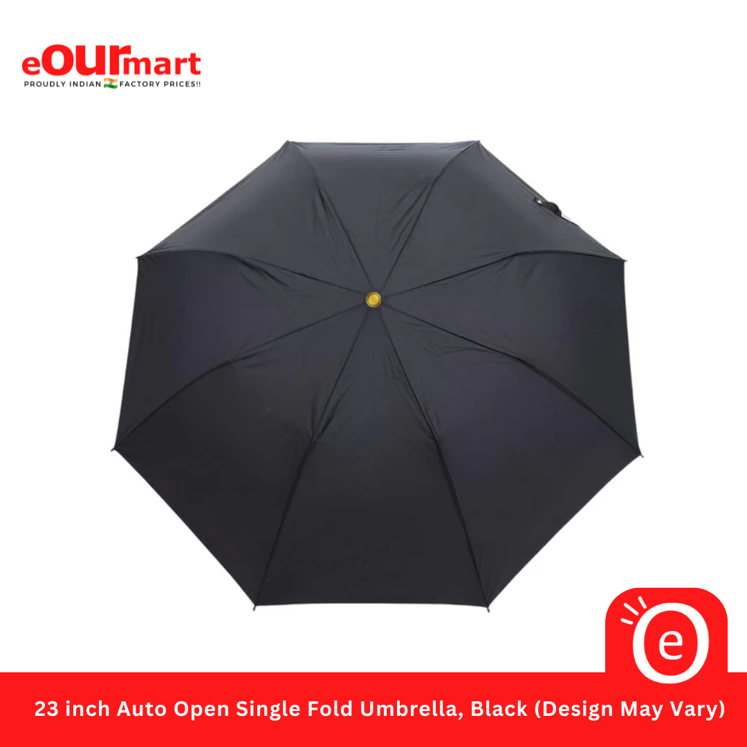 23 inch Auto Open Single Fold Umbrella, Black (Design May Vary)