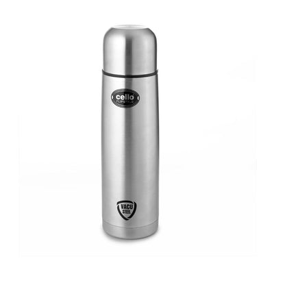 Cello Water Bottle, Stainless Steel, Flip Style, 1 Litre, Silver (Insulated Flask with Thermal Jacket)