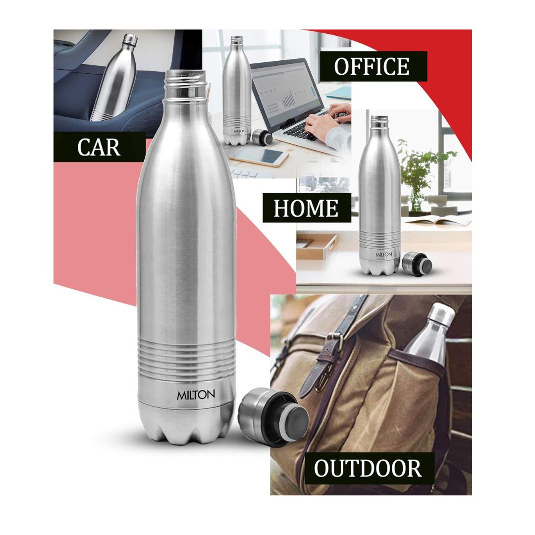 Milton Water Bottle Duo DLX 1000 Thermosteel 24 Hours Hot and Cold Water Bottle, 1 Litre, Silver