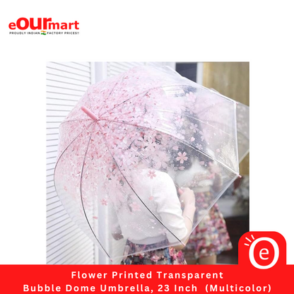 Flower Printed Transparent Bubble Dome Umbrella