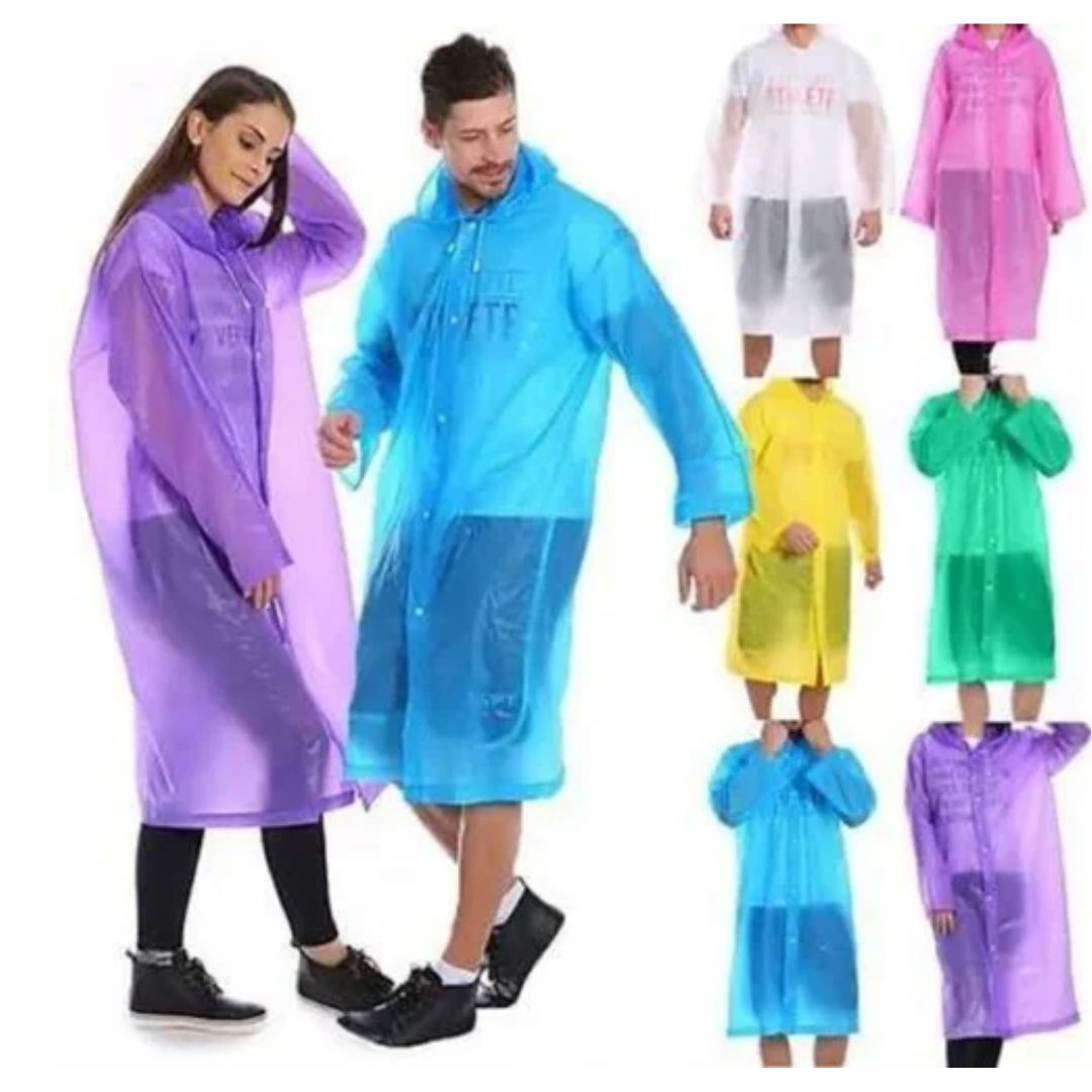 Pocket Raincard Men's and Women's Rain Coat | Front Open and Closed with Buttons (Multicolour, Free Size, Design May Vary)