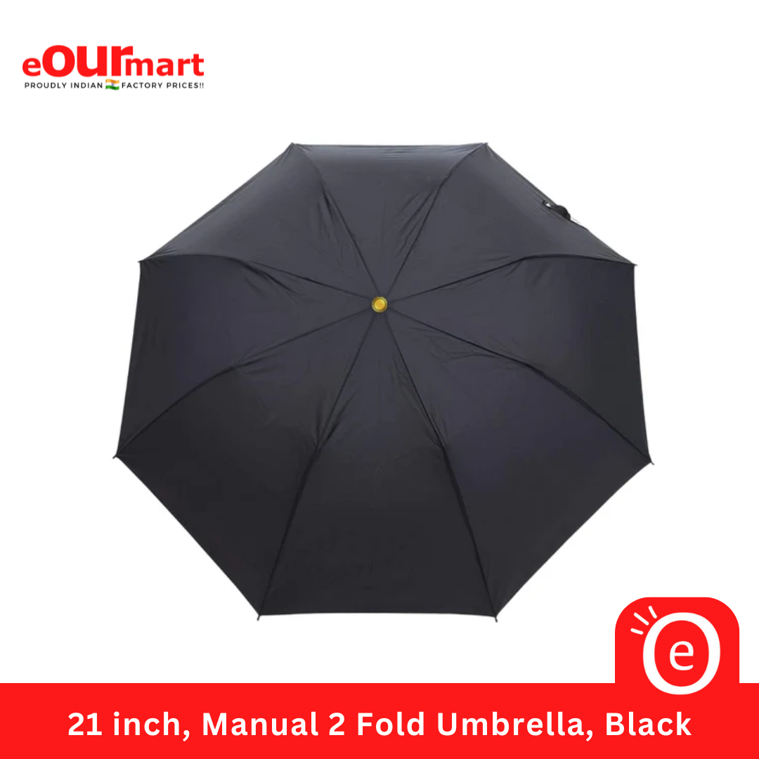 21 inch, Manual 2 Fold Umbrella, Black