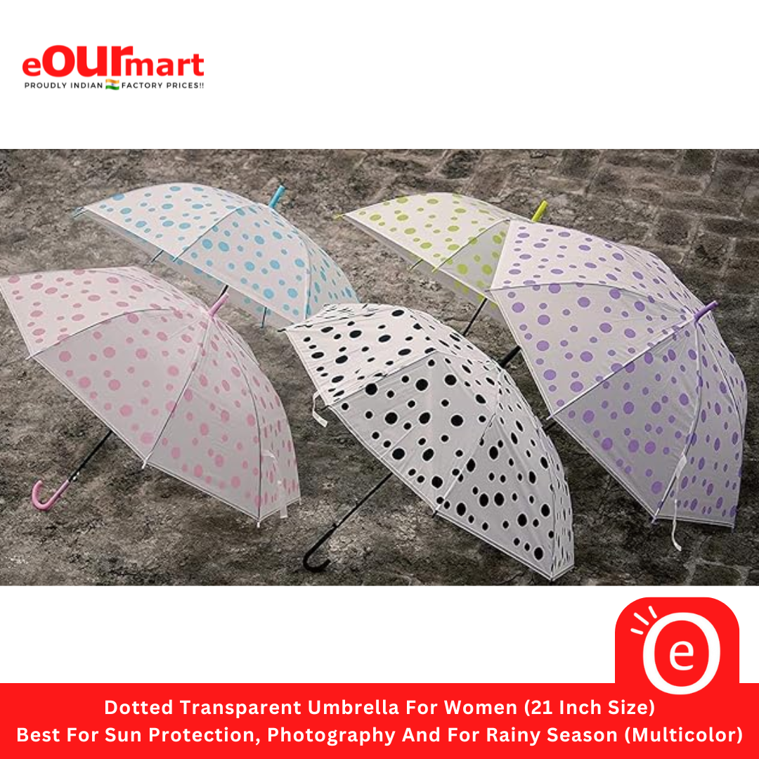 Dotted Transparent Umbrella For Women (21 Inch Size) | Polka Dots Umbrella 