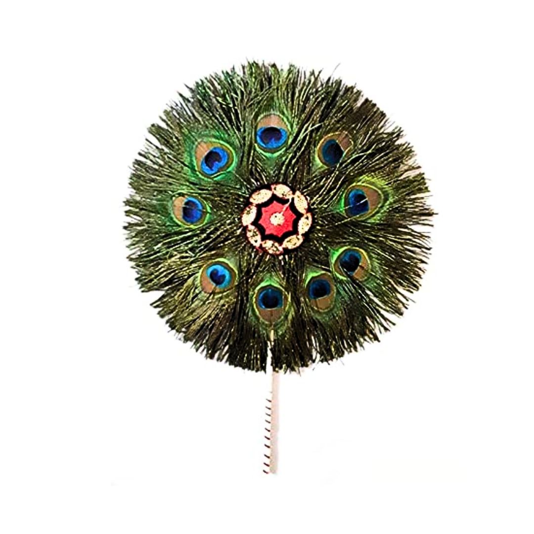 Natural Peacock Feather Fan/Mor Pankh for Laddu Gopal/Thakur Ji/Kanha Ji 