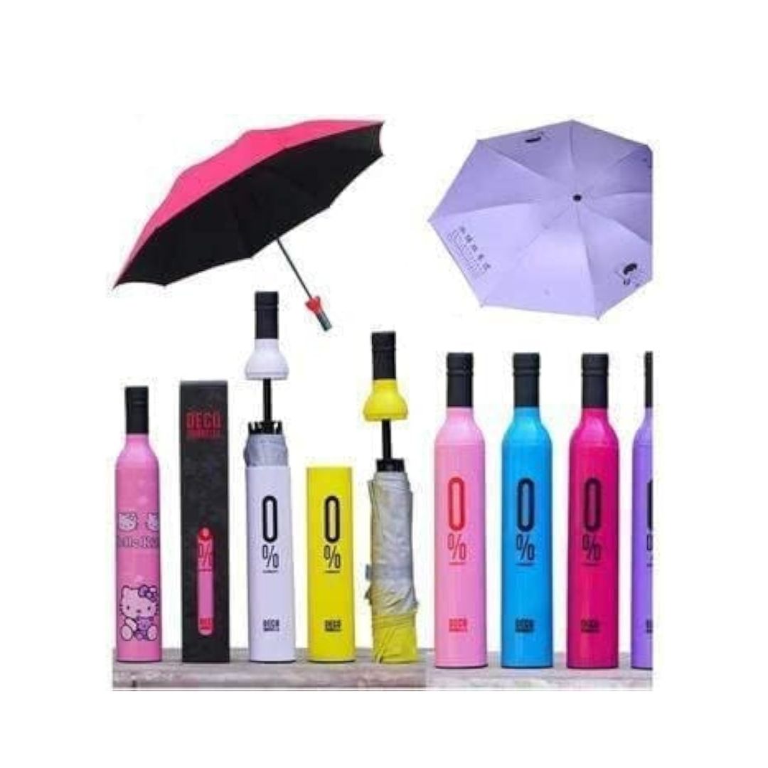 Bottle Umbrella - Unisex Windproof UV and Rain Protection | Mini Travel Umbrella (Colour And Design May Vary)