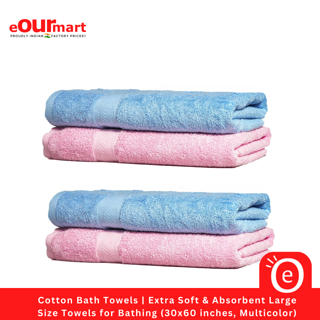 Cotton Bath Towels | Extra Soft & Absorbent Large Size Towels for Bathing (30x60 inches, Multicolor)