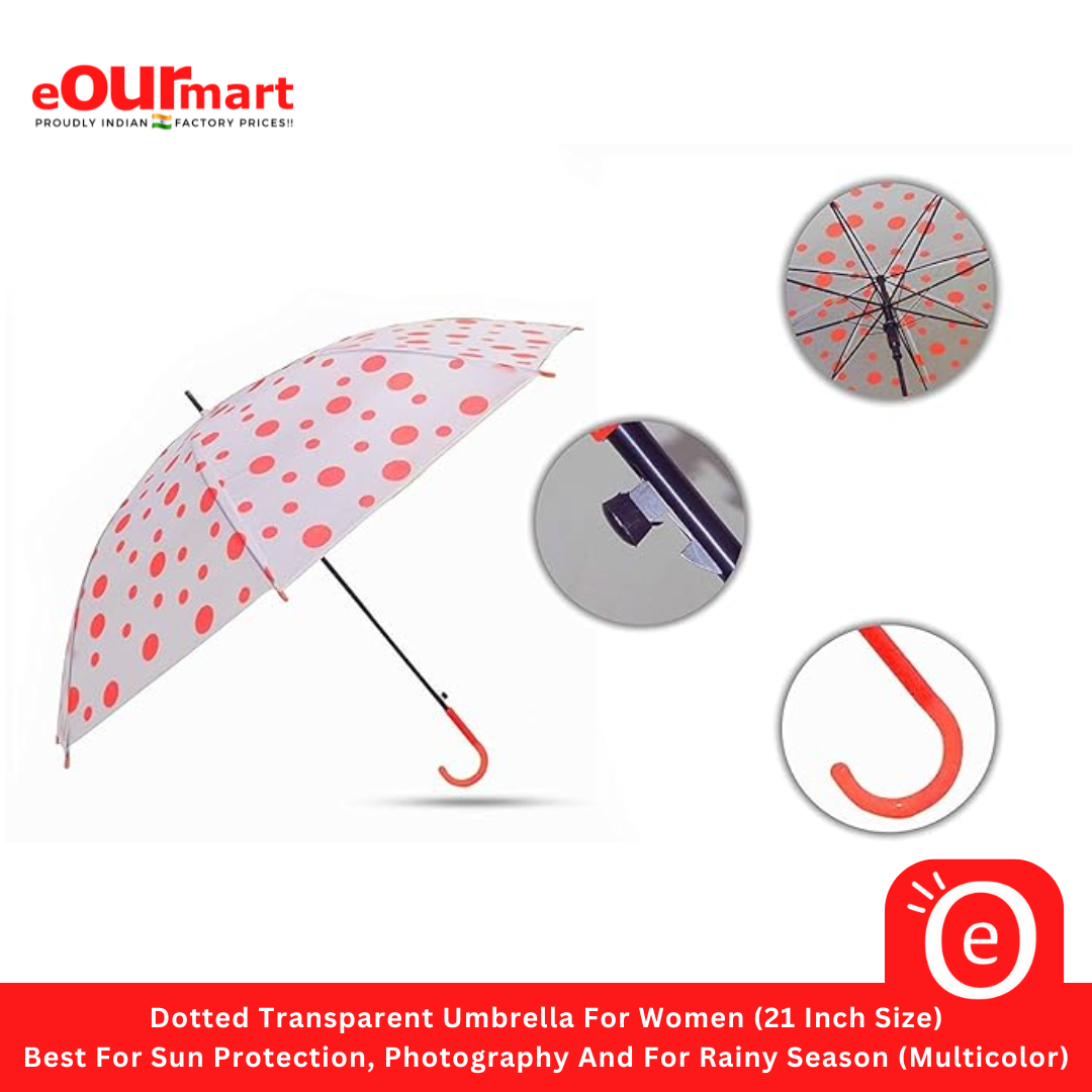 Dotted Transparent Umbrella For Women (21 Inch Size) | Polka Dots Umbrella 