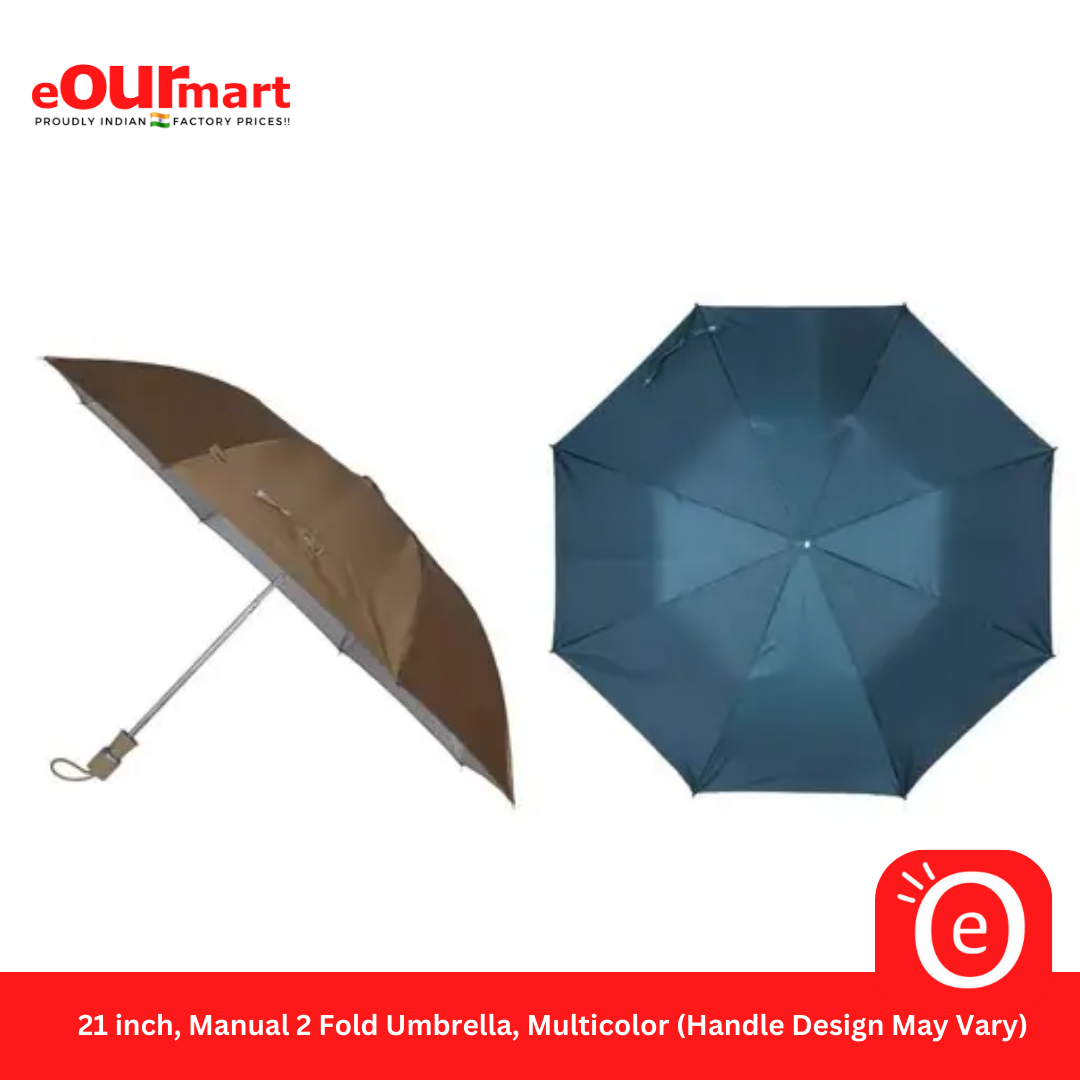 21 inch, Manual 2 Fold Umbrella, Multicolor 