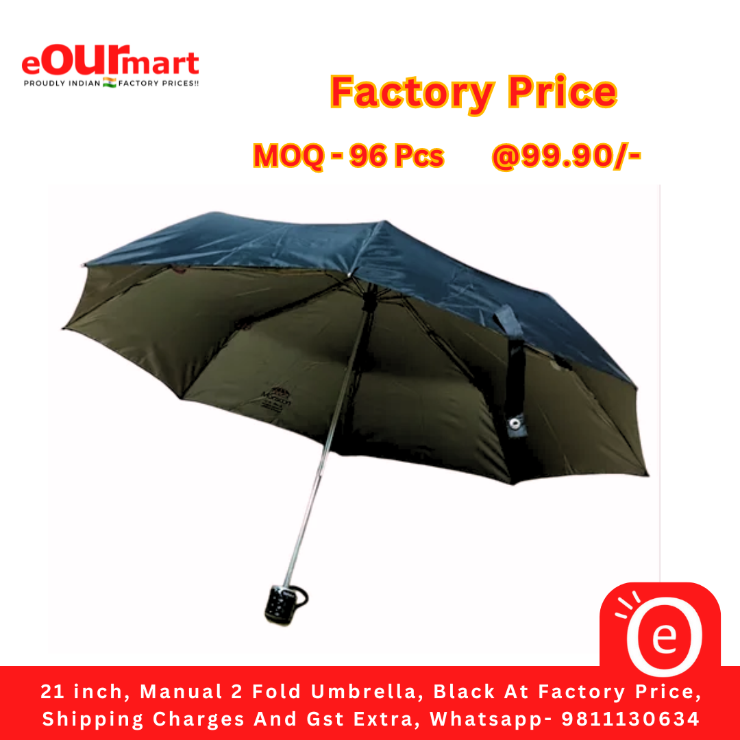 21 inch, Manual 2 Fold Umbrella, Black