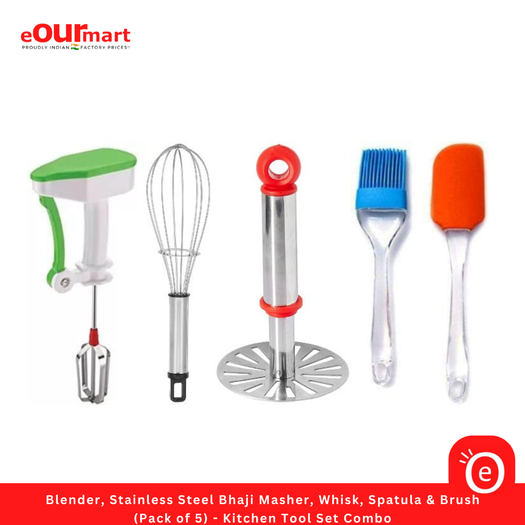 Blender, Stainless Steel Bhaji Masher, Whisk, Spatula & Brush (Pack of 5)