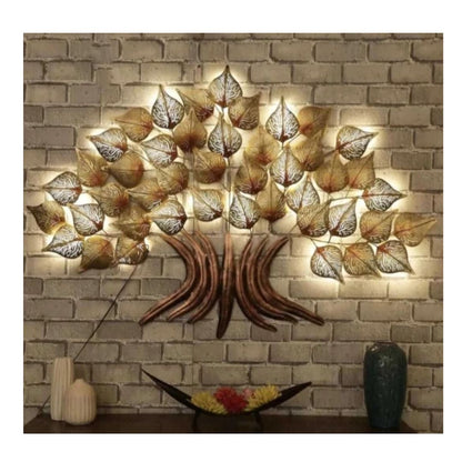 Metal Wall Art Led Tree | Golden Led Tree Wall Decor | Led Wall Decor Hanging For Living Room And Bedroom (60 X 2 X 36 Inch)