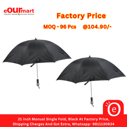 21 inch Manual Single Fold Umbrella, Black