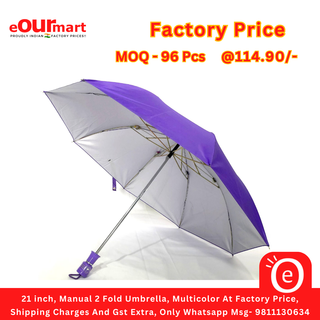 21 inch, Manual 2 Fold Umbrella, Multicolor 