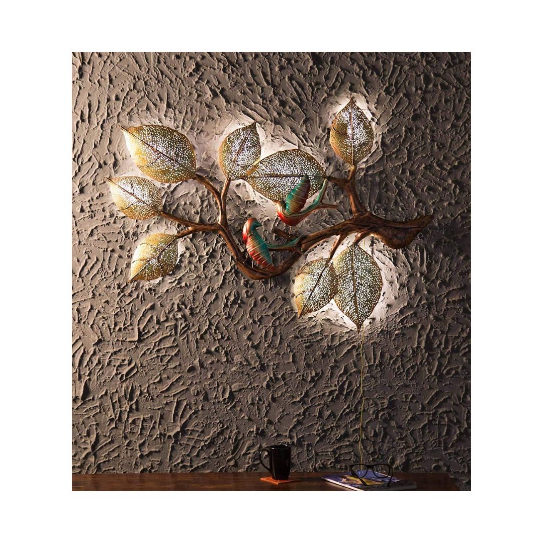 Metal Wall Art 2 Bird LED Tree | Led Bird Artwork For Wall | Anti Rust Powder Coated | Premium Design Wall Hanging For Living Room And Bedroom (48 X 2 X 34.5 Inch)