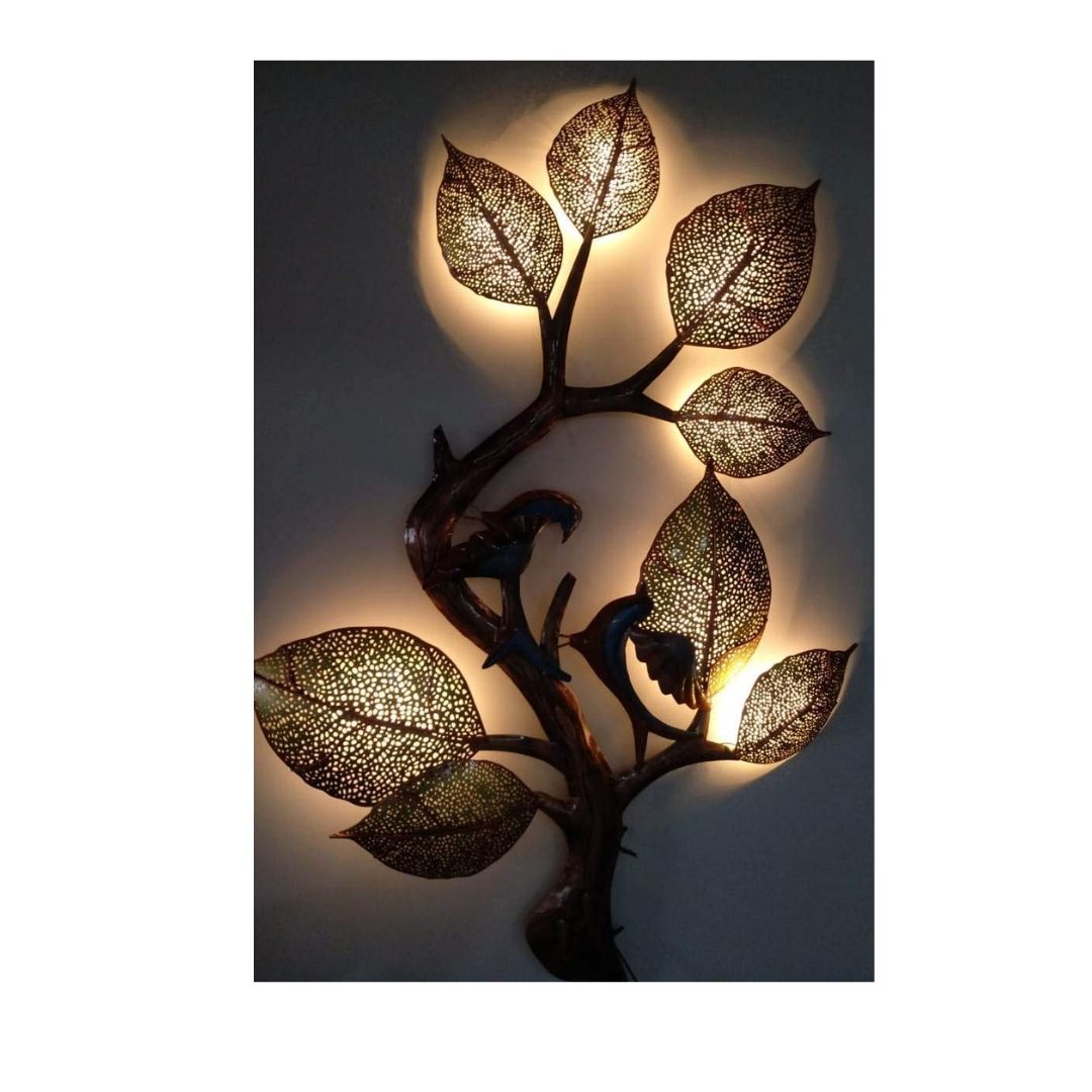 Metal Wall Art 2 Bird LED Tree | Led Bird Artwork For Wall | Anti Rust Powder Coated | Premium Design Wall Hanging For Living Room And Bedroom (48 X 2 X 34.5 Inch)