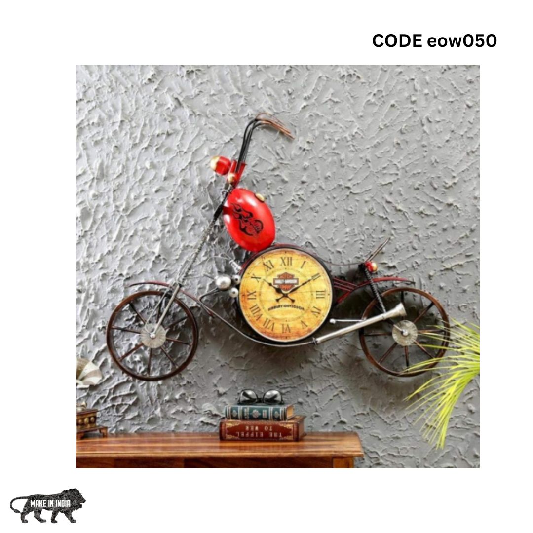 Metal Wall Art Red Bike With Clock |