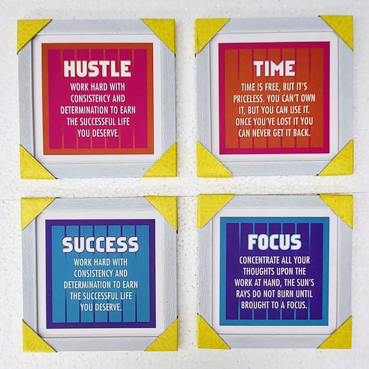 Motivational Quotes Frames Waterproof with digital print | Wall Quotes (8X8 Inch, Set of 4 Pcs)