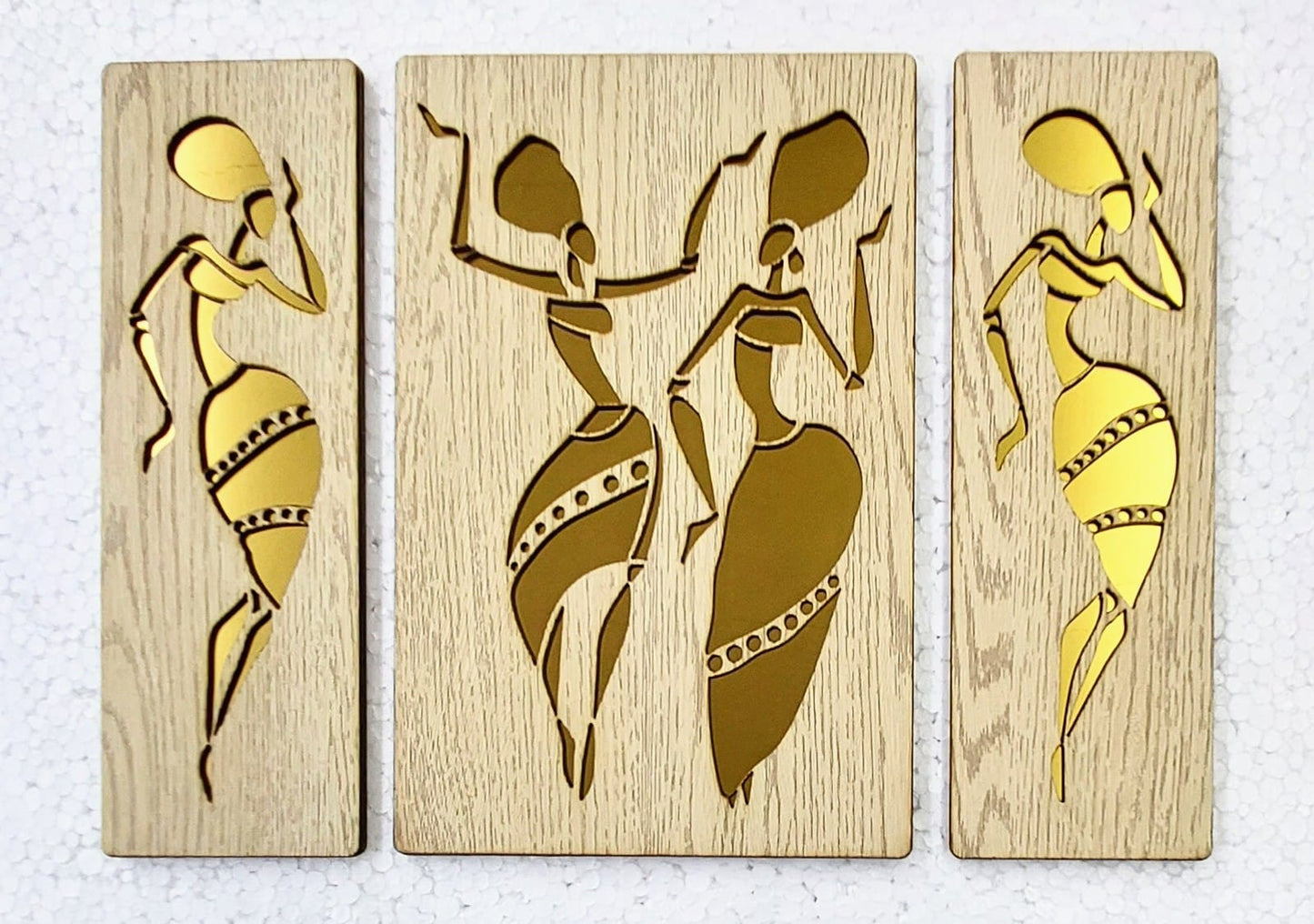 Home, Wall Decor with Laser Cut Golden Effect on Pinewood for Office ( 12X15 Inch, 3Pcs Set)