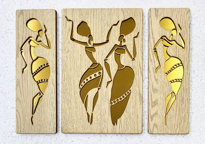 Home, Wall Decor with Laser Cut Golden Effect on Pinewood for Office ( 12X15 Inch, 3Pcs Set)