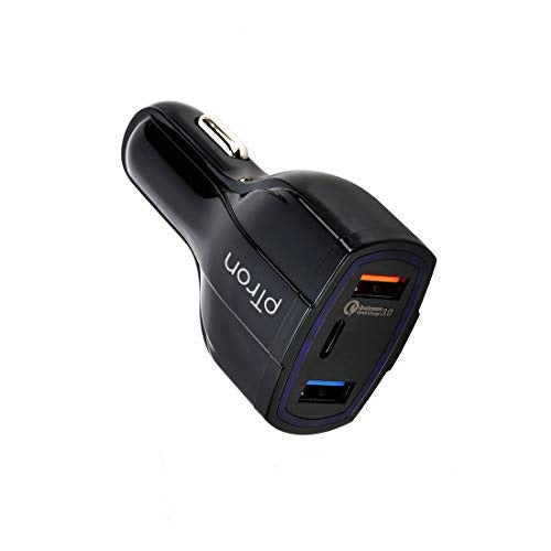 pTron Bullet Pro 36W PD Quick Charger, 3 Port Fast Car Charger Adapter (Black)