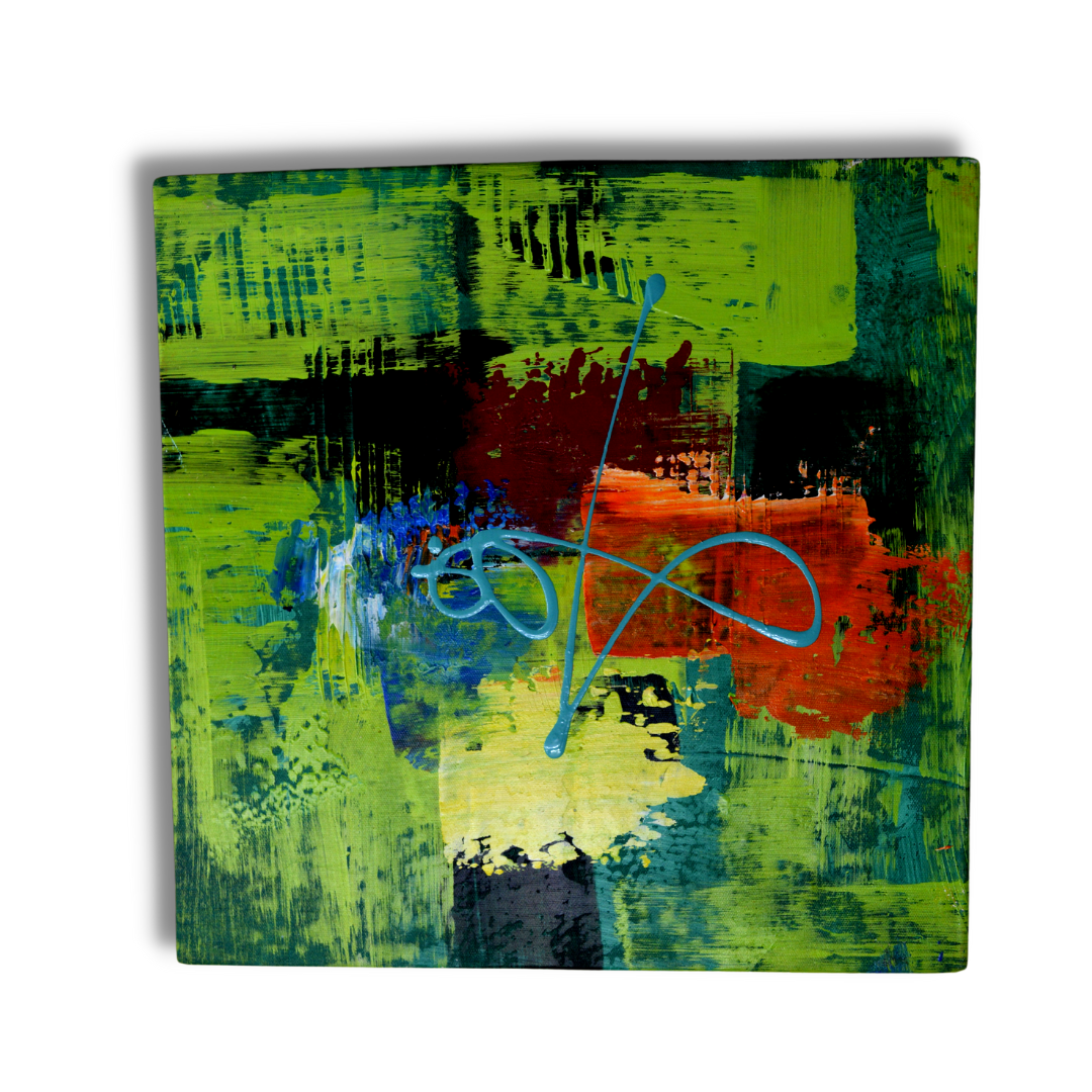 Wall Art Painting, Abstract Canvas Hand Painted Artwork, Square (11x11 Inches), Multicolor