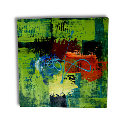 Wall Art Painting, Abstract Canvas Hand Painted Artwork, Square (11x11 Inches), Multicolor